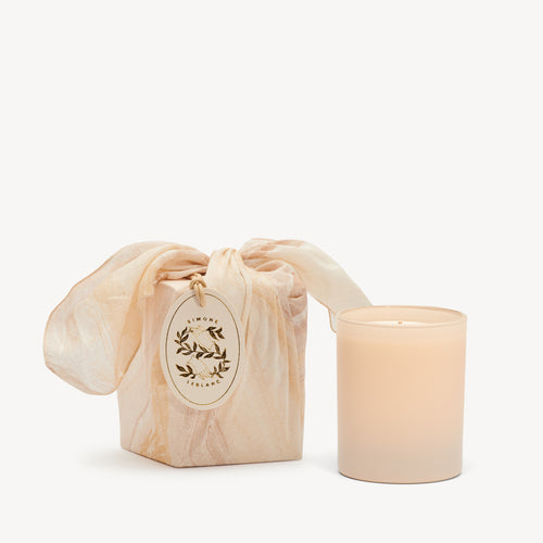 Pastoral Candle with Marbleized Silk Wrap